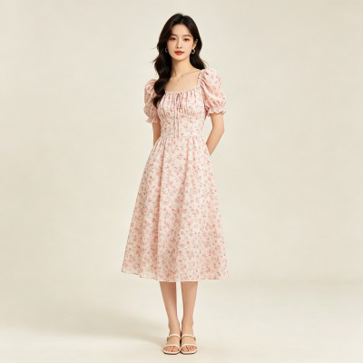 French Floral Midi Dress