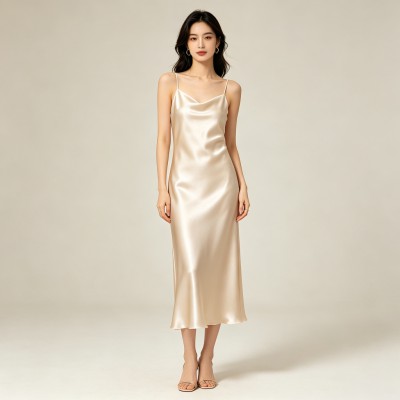 Champagne Satin Slip Dress