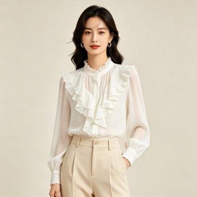 French Ruffle Chiffon Shirt