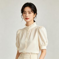 Retro Puff-Sleeve Ruffle Shirt