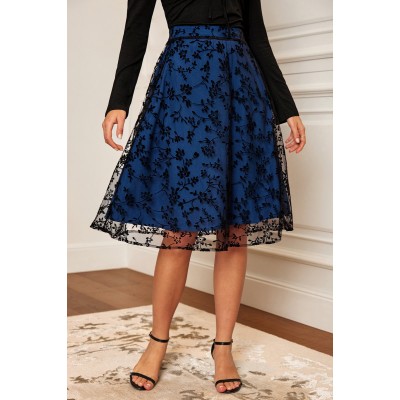 Sapphire Blooms Floral Midi Skirt