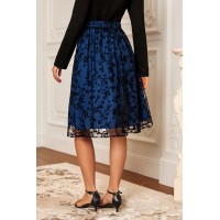 Sapphire Blooms Floral Midi Skirt