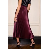 Red Satin Pleated Midi Skirt