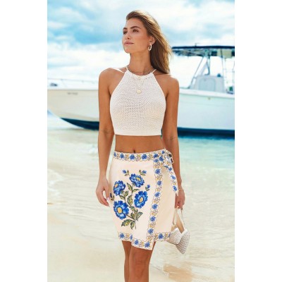 Turquoise Tides Floral Mini Skirt