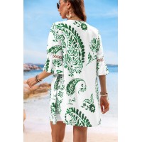 Green Paisley V-Neck Mini Dress Green Paisley V-Neck Mini Dress