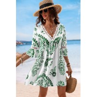 Green Paisley V-Neck Mini Dress Green Paisley V-Neck Mini Dress