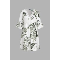 Green Paisley V-Neck Mini Dress Green Paisley V-Neck Mini Dress