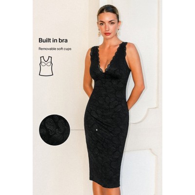 In the Know Black Shapewear Midi Dress