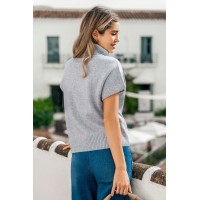 Grey Turtleneck Knit Top
