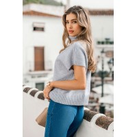 Grey Turtleneck Knit Top
