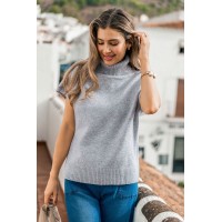Grey Turtleneck Knit Top