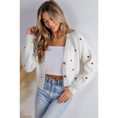 Heart Print Long Sleeve V-Neck Cardigan