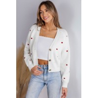 Heart Print Long Sleeve V-Neck Cardigan Heart Print Long Sleeve V-Neck Cardigan