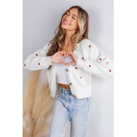 Heart Print Long Sleeve V-Neck Cardigan Heart Print Long Sleeve V-Neck Cardigan