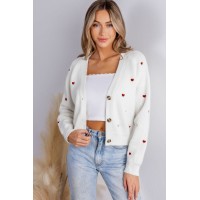 Heart Print Long Sleeve V-Neck Cardigan Heart Print Long Sleeve V-Neck Cardigan
