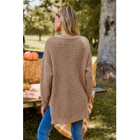 Light Brown V-Neck Long Sleeve Henley Sweater